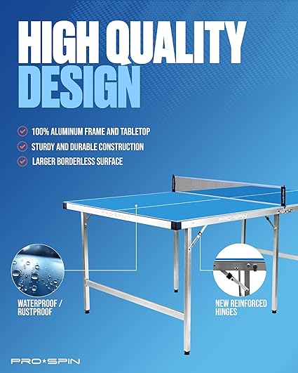 Compact Ping Pong Table - 72" x 41" Mid-Size, Foldable, Portable Ping Pong Set | 100% Pre-Assembled Weatherproof Indoor/Outdoor | Includes Net, Cover, Table Tennis Paddles & Balls