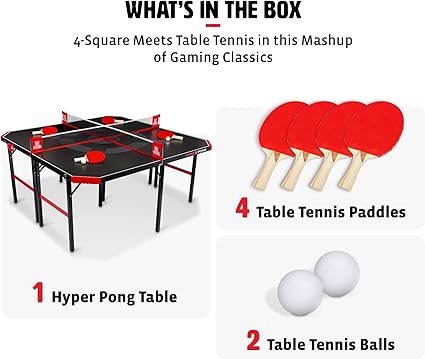 Hyper Pong 4-Way Table Tennis - Four Square Ping Pong Mashup Fun for The Whole Family