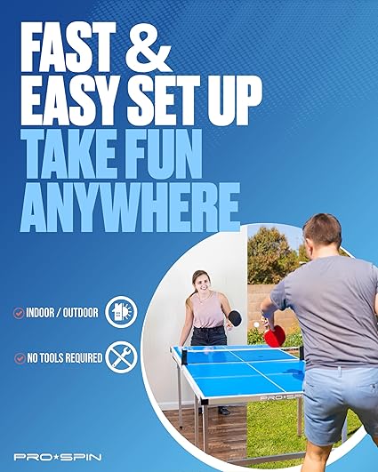 Compact Ping Pong Table - 72" x 41" Mid-Size, Foldable, Portable Ping Pong Set | 100% Pre-Assembled Weatherproof Indoor/Outdoor | Includes Net, Cover, Table Tennis Paddles & Balls