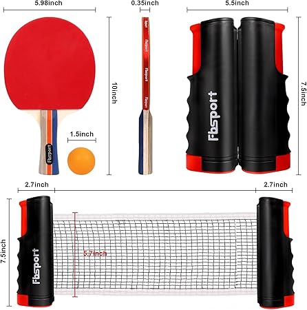 Ping Pong Paddle Set, Table Tennis Set with 4 Rackets and 8 Balls, Retractable Net with Storage Bag - Pingpong Paddle Accessories for Indoor/Outdoor Games