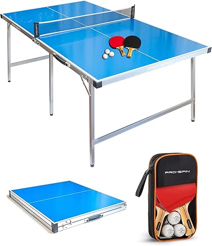 Compact Ping Pong Table - 72" x 41" Mid-Size, Foldable, Portable Ping Pong Set | 100% Pre-Assembled Weatherproof Indoor/Outdoor | Includes Net, Cover, Table Tennis Paddles & Balls