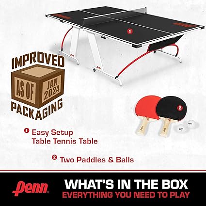 Easy Setup Full Size Table Tennis Table – 100% Preassembled – Sets up in Under 5 Minutes – Play Anywhere – Compact Storage – Ping Pong Table with 2 Paddles and 2 Balls